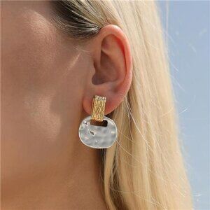 🌿 Two-Tone Hammered Drop Earrings | Elegant Brass Dangle Jewelry 🌿